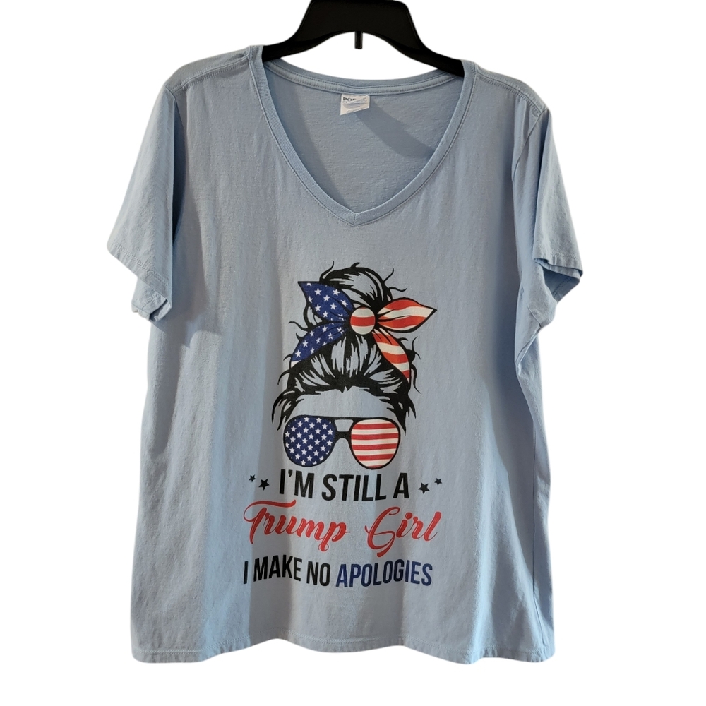 I'm‎ Still A Trump Girl Make No Apologies Patriotic American V-Neck T-Shirt - Picture 2 of 6